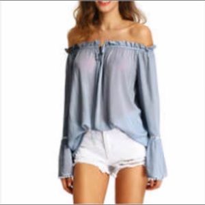 Baby Blue off the shoulder blouse.